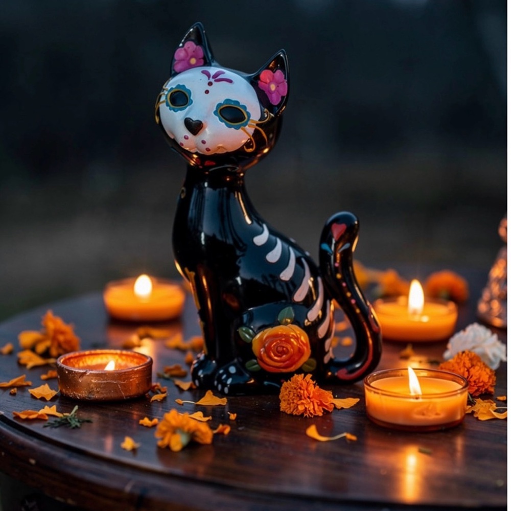 Colorful Day of the Dead Cat Figurine